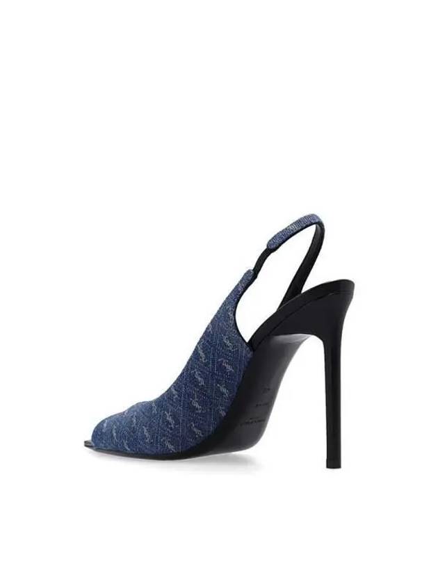 Monogram Jacquard Slingback Heels Blue - SAINT LAURENT - BALAAN 5