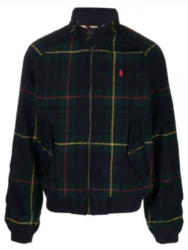 Pony Embroidered Logo Tartan Check Wool Zip-up Jacket Navy - POLO RALPH LAUREN - BALAAN 2