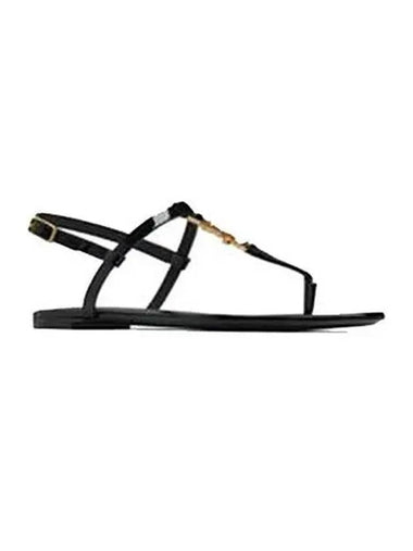 sandals women monogram cassandra flat black - SAINT LAURENT - BALAAN 1