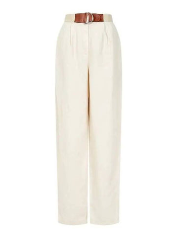Women s Detachable Belt Linen Pants Light Beige - EMPORIO ARMANI - BALAAN 1