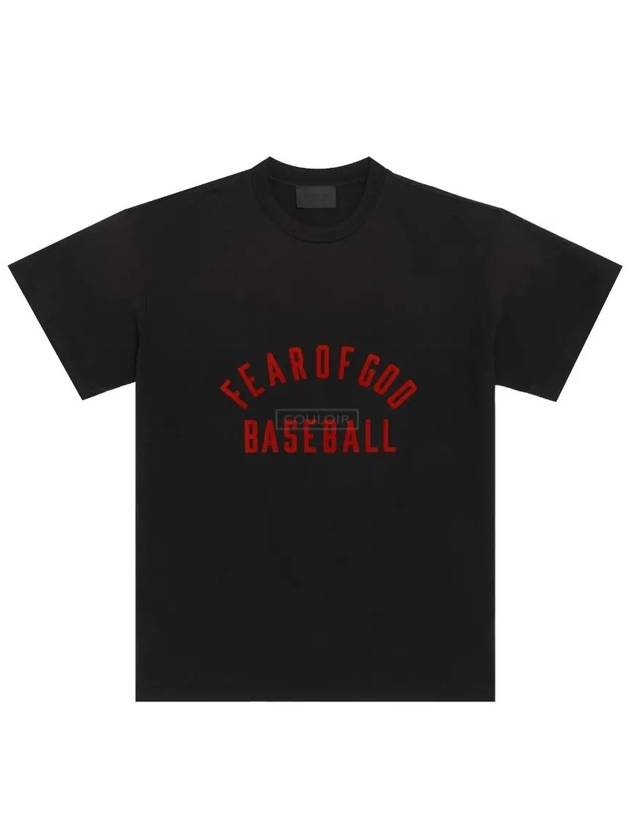 Baseball Red Logo Short Sleeve T-Shirt Black - FEAR OF GOD - BALAAN.