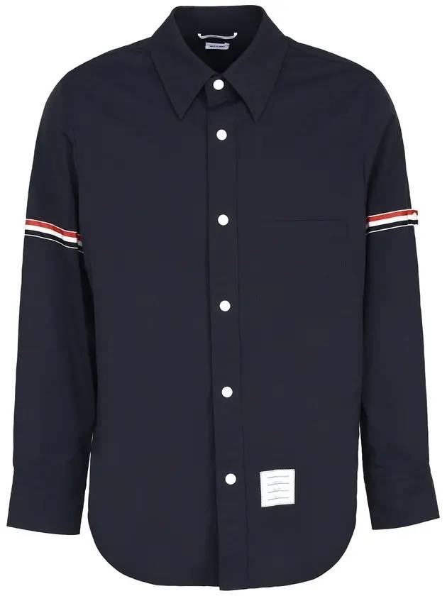 Three Stripes Armband Nylon Long Sleeve Shirt Navy - THOM BROWNE - BALAAN 1