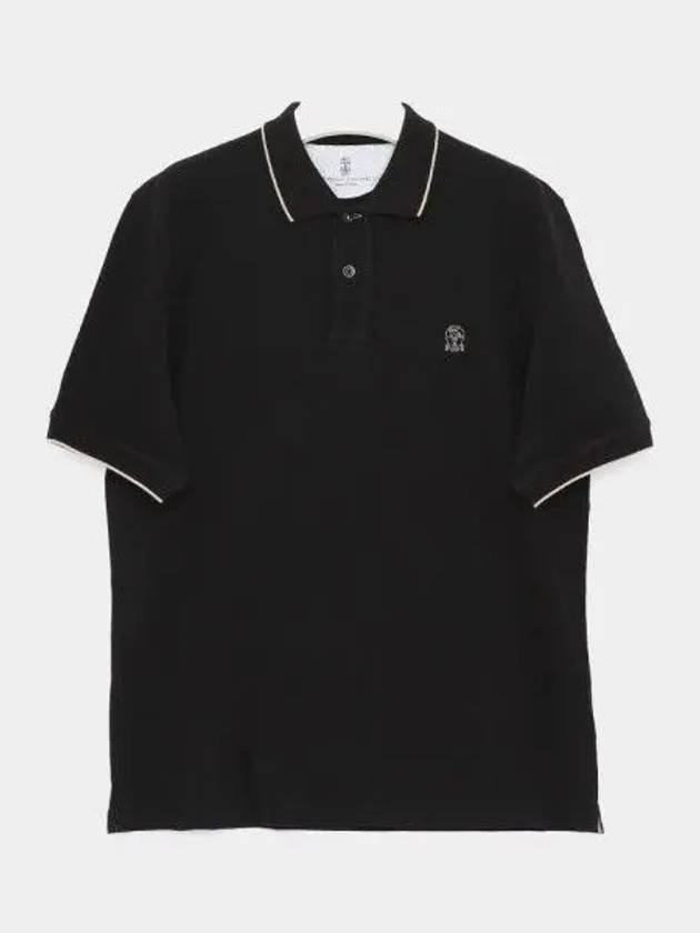 Embroidered Logo Short Sleeve Polo Shirt Black - BRUNELLO CUCINELLI - BALAAN 2