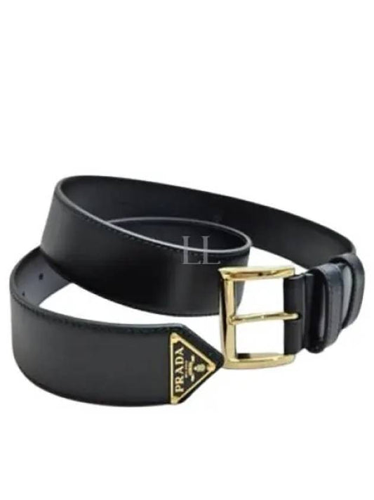 Triangular Logo Plaque City Leather Belt Black - PRADA - BALAAN 2