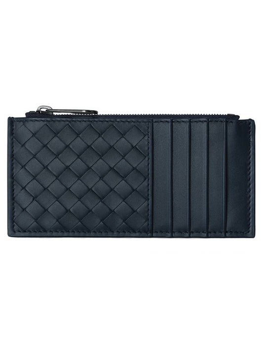 Intrecciato Zipper Card Wallet Navy - BOTTEGA VENETA - BALAAN.