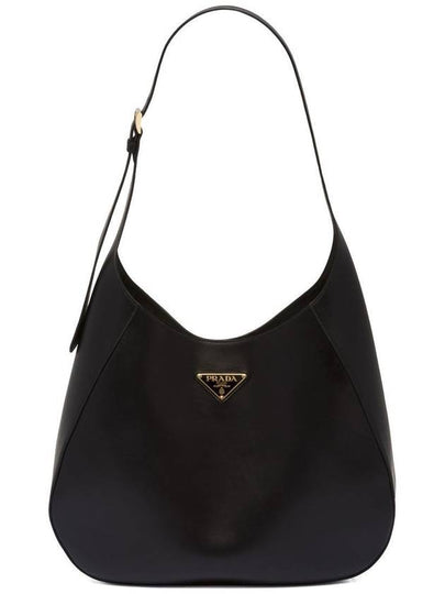 Topstitching Triangle Logo Large Leather Shoulder Bag Black - PRADA - BALAAN 2