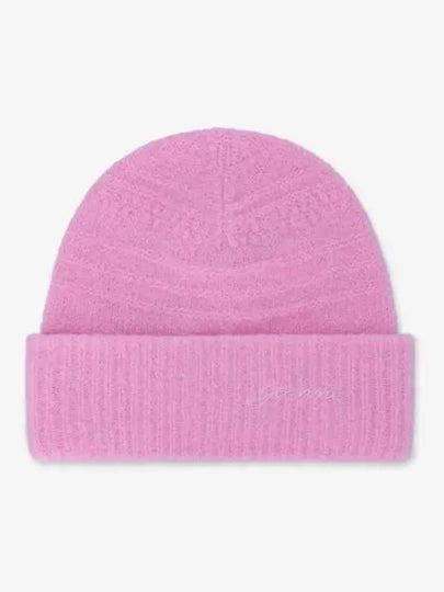 Embroidered Logo Knit Beanie Corsage Pink - GANNI - BALAAN 2