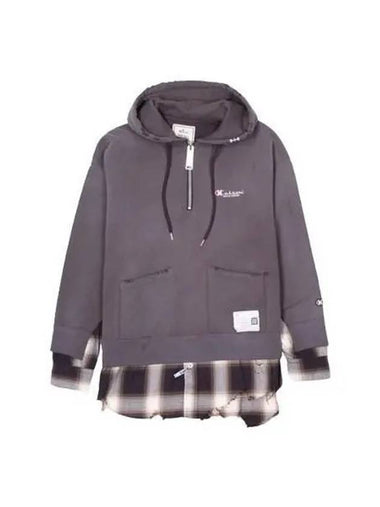 Maison Mihara Yasuhiro Plaid Layered Hooded Top Black A10HD601 - MAISON MIHARA YASUHIRO - BALAAN 1