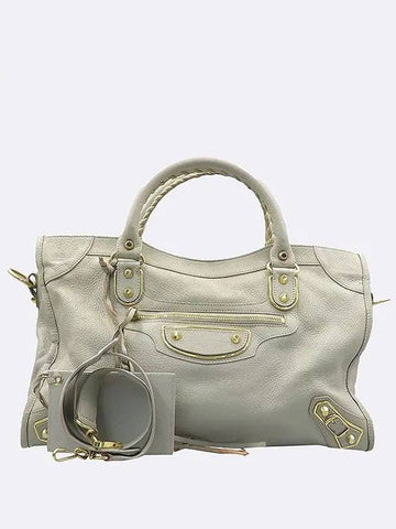 390154 Gray color leather edge motor city tote bag shoulder strap auxiliary mirror - BALENCIAGA - BALAAN 1