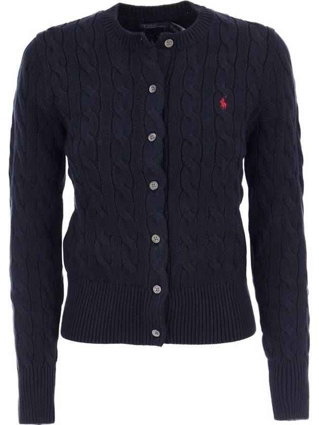 Women's Embroidered Logo Pony Cable Cardigan Navy - POLO RALPH LAUREN - BALAAN 2