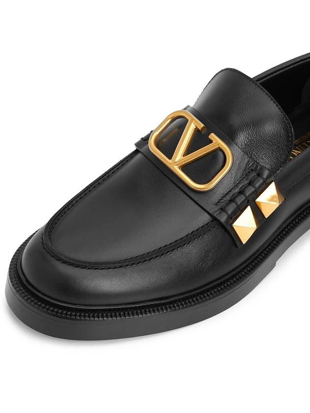 Men's V Logo Studded Leather Loafers Black - VALENTINO - BALAAN.