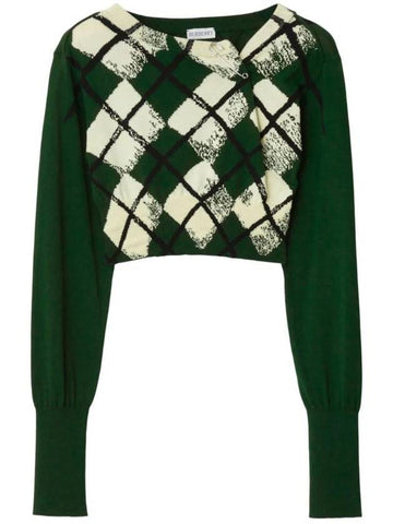 Argyle Fine Knit Cropped Knit Top Green - BURBERRY - BALAAN 1