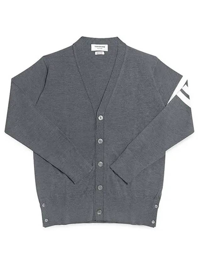 Men's Classic V-neck Merino Wool Cardigan Medium Grey - THOM BROWNE - BALAAN 6