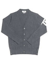 Men's Classic V-neck Merino Wool Cardigan Medium Grey - THOM BROWNE - BALAAN 4