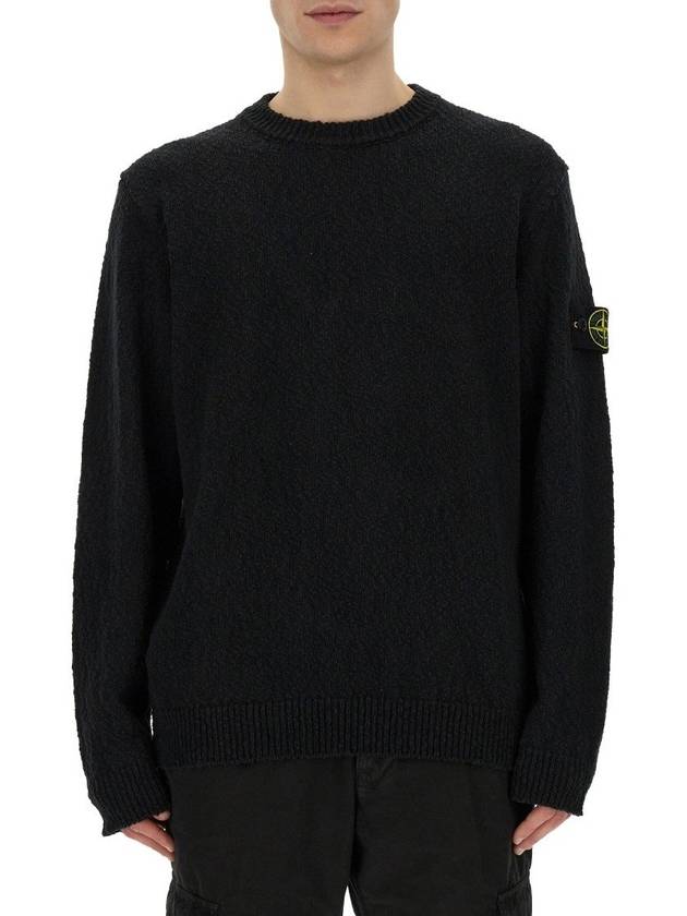 Logo Badge Knotted Crew Neck Cotton Knit Top Beige - STONE ISLAND - BALAAN 2