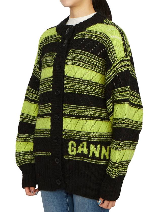 Logo Stripe Pattern Knit Cardigan Black - GANNI - BALAAN 6