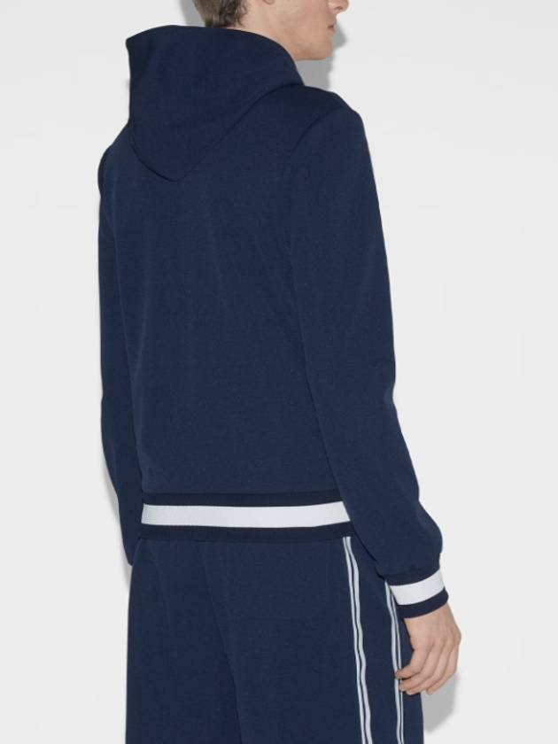 Logo Stripe Print Zip Up Hoodie Midnight Blue - GUCCI - BALAAN 4