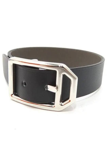 Black leather CUIR PADDOCK GM silver buckle bracelet unused - HERMES - BALAAN 1