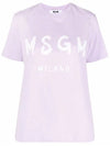 Women's Brushed Logo Short Sleeve T-Shirt Lilac - MSGM - BALAAN.
