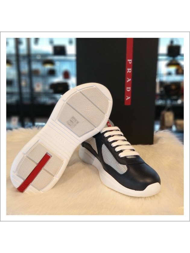 Men's America's Cup Low Top Sneakers Silver Navy - PRADA - BALAAN.