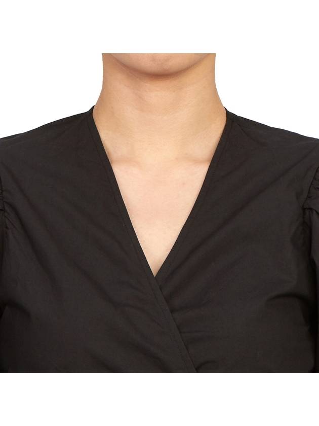 Organic Cotton Wrap Short Sleeve Blouse Black - GANNI - BALAAN 7