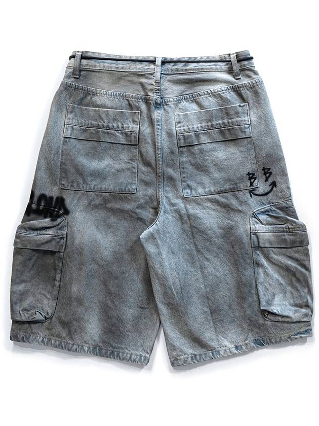 BBD Graffiti Logo Dirty Washing Cargo Shorts Vintage Blue - BLACKBLOND - BALAAN 3