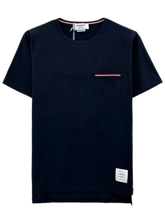 Men's Medium Weight Jersey Tipped Pocket Crewneck Short Short Sleeve T-Shirt Navy - THOM BROWNE - BALAAN 2