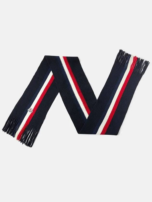 Logo Patch Stripe Wool Muffler Navy I2 091 3C00015 A9575 - MONCLER - BALAAN 1