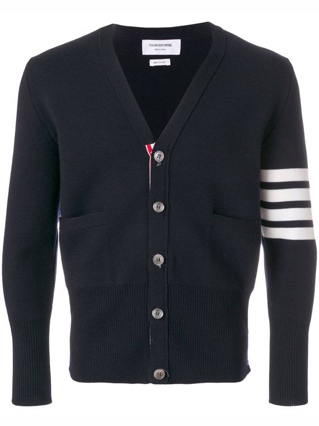 Men's Navy Milano Stitch Diagonal Cardigan - THOM BROWNE - BALAAN 2