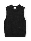 Brushed Alpaca O Neck Vest Knit Top Black - GANNI - BALAAN 2