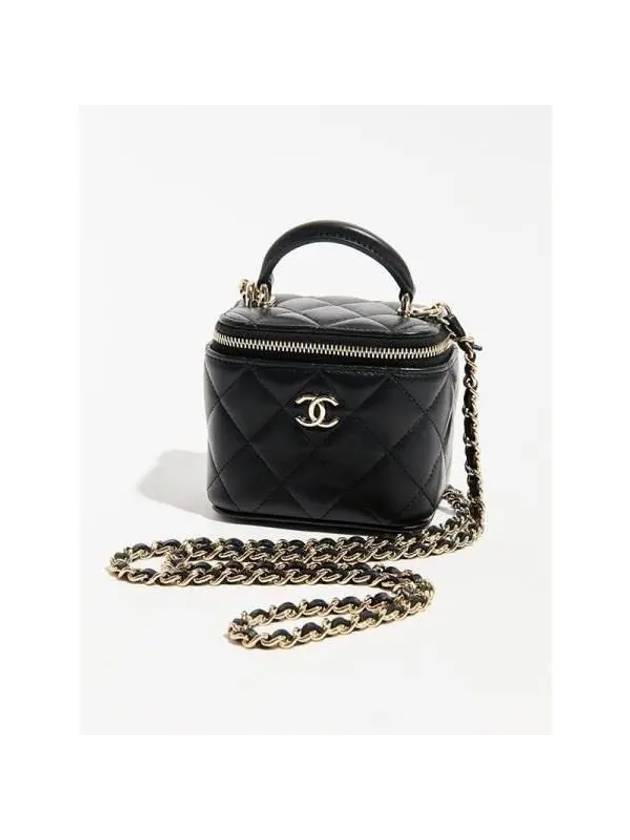 Vanity Lambskin Champagne Gold Chain Small Cross Bag Black - CHANEL - BALAAN 3