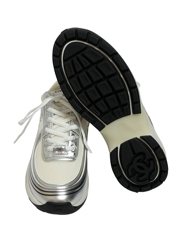 Fabric Laminated Low Top Sneakers Silver - CHANEL - BALAAN 8