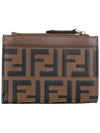 FF Diamond Embossed Logo Zip Card Holder Brown - FENDI - BALAAN 5