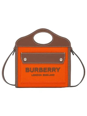 Micro two tone pocket tote bag orange handbag - BURBERRY - BALAAN 1