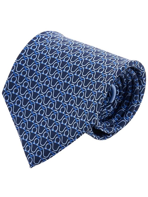 Gancini Print Silk Tie Blue Marine - SALVATORE FERRAGAMO - BALAAN 2