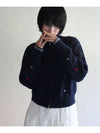 Alps Knit Zip up Cardigan Flower Stitched by Hand NAVY Women s Embroidery - RUBATI - BALAAN 7