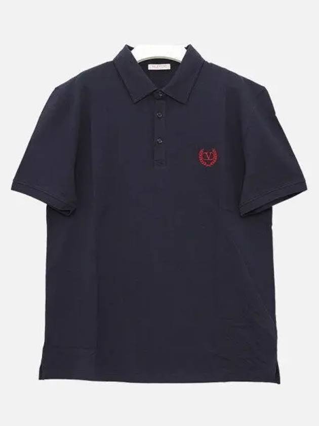 V Logo Long Sleeve Polo Shirt Navy - VALENTINO - BALAAN 2