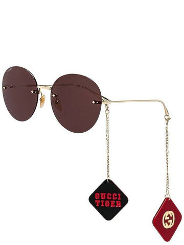 Eyewear Rimless Interlocking G Pendant Chain Round Metal Sunglasses Brown - GUCCI - BALAAN 1