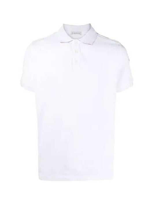 Men's Arm Logo Short Sleeve PK Shirt Optical White - MONCLER - BALAAN.