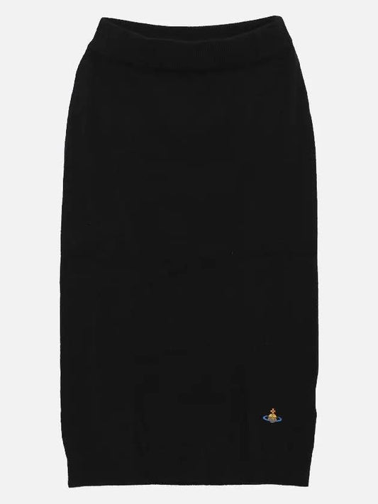 Women's Logo Embroidered Wool Pencil Skirt Black - VIVIENNE WESTWOOD - BALAAN.