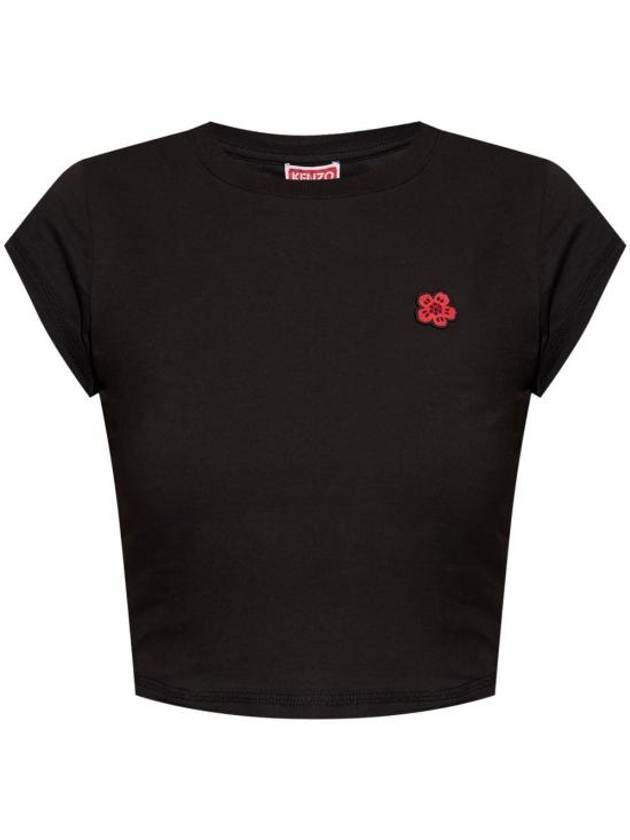 Women's Boke Flower Embroidery Crop Short Sleeve T-Shirt Black - KENZO - BALAAN 1