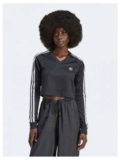 V-Neck Cropped Long Sleeve T-Shirt Black - ADIDAS - BALAAN 2