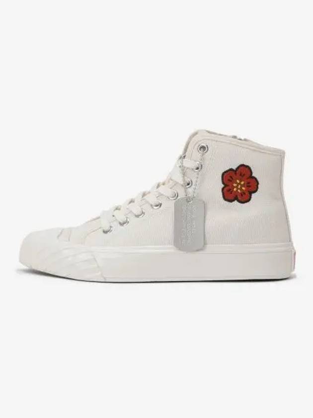 School Bokeh Flower Embroidered Cotton High Top Sneakers Cream - KENZO - BALAAN 2