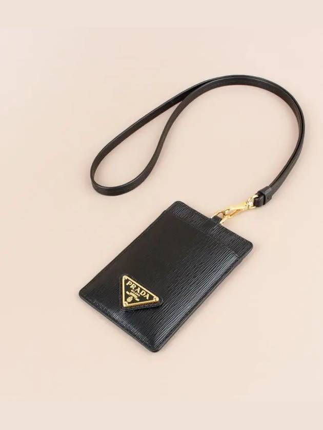 Vitello Move Triangle Logo Necklace Card Wallet Black - PRADA - BALAAN 2