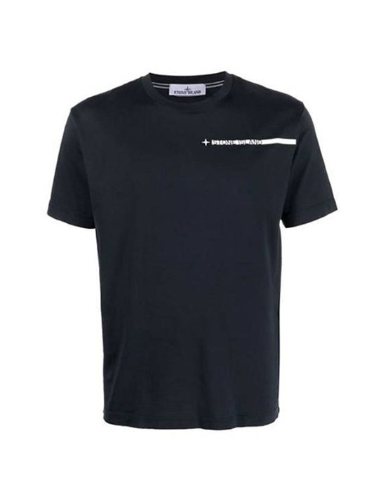 Logo Print Crew Neck Short Sleeve T-Shirt Navy - STONE ISLAND - BALAAN 1