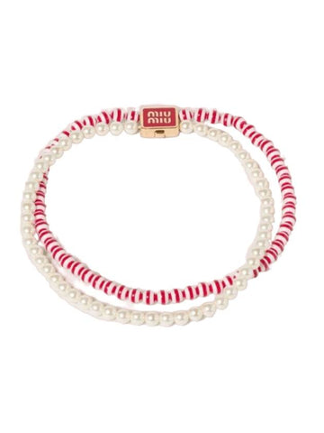 Metal Faux Pearl Choker Red - MIU MIU - BALAAN 1