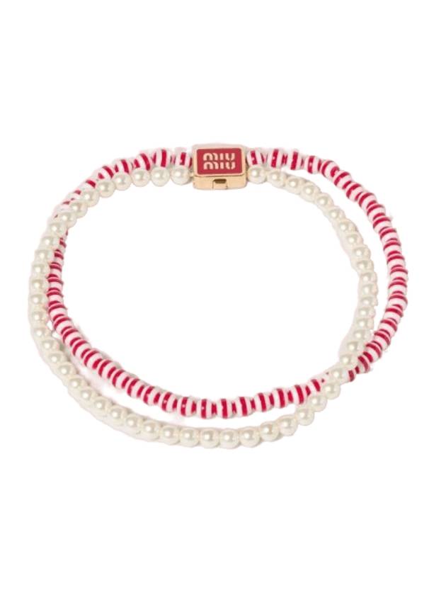 Metal Faux Pearl Choker Red - MIU MIU - BALAAN 1