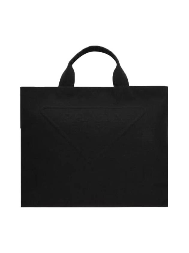 Man's Logo Embossing Canvas Tote Bag Black - PRADA - BALAAN 1