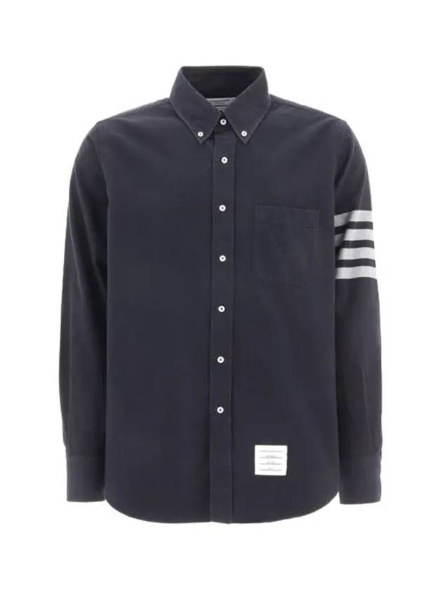 Men's Diagonal Solid Flannel Long Sleeve Shirt Navy - THOM BROWNE - BALAAN 3