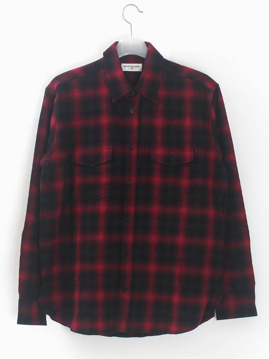 Button Up Check Long Sleeve Shirt Black Red - SAINT LAURENT - BALAAN 2